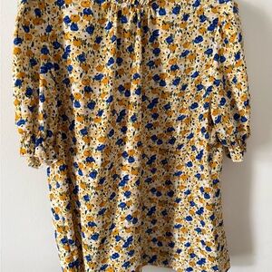 Elegant Floral Women's Blouse in Blue and Orange